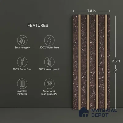 Brown Marble Look PN 06161 9.5 ft x 7.8 inch Charcoal Panel - 12 mm | Suitable for Feature Wall, TV Unit & Living Room | Width is Subjected to 5% Variation
