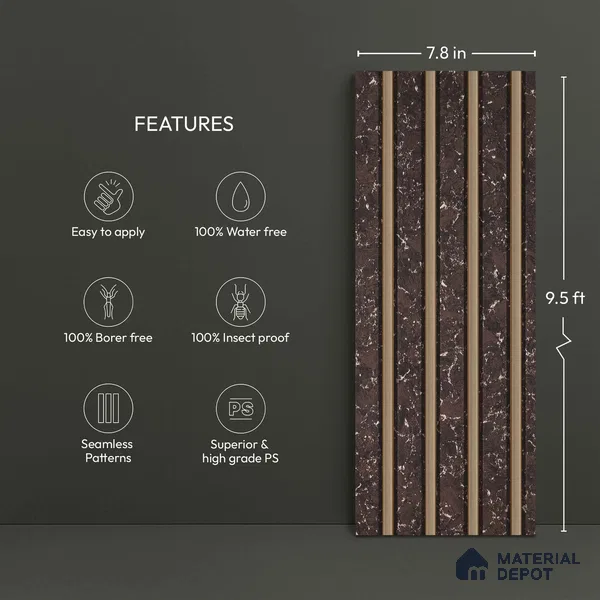 Brown Marble Look PN 06161 9.5 ft x 7.8 inch Charcoal Panel - 12 mm | Suitable for Feature Wall, TV Unit & Living Room | Width is Subjected to 5% Variation