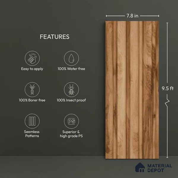Wooden Look PN 06162 9.5 ft x 7.8 inch Charcoal Panel - 12 mm | Suitable for Feature Wall, TV Unit & Living Room | Width is Subjected to 5% Variation