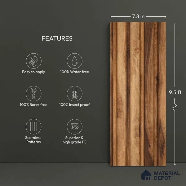 Wooden Look PN 06163 9.5 ft x 7.8 inch Charcoal Panel - 12 mm | Suitable for Feature Wall, TV Unit & Living Room | Width is Subjected to 5% Variation