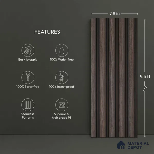Wooden Look PN 06164 9.5 ft x 7.8 inch Charcoal Panel - 12 mm | Suitable for Feature Wall, TV Unit & Living Room | Width is Subjected to 5% Variation