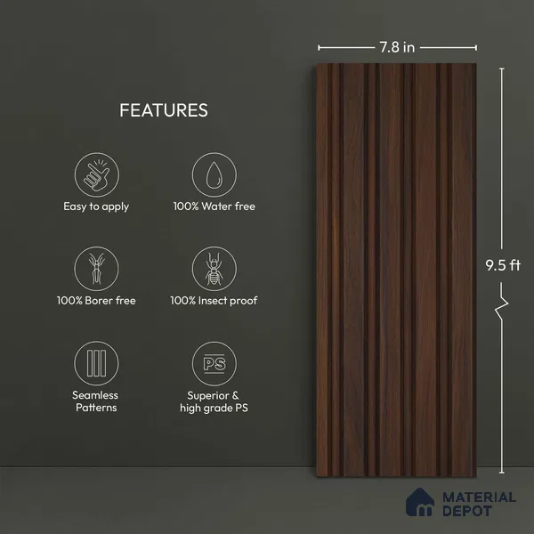 Wooden Look PN 06167 9.5 ft x 7.8 inch Charcoal Panel - 12 mm | Suitable for Feature Wall, TV Unit & Living Room | Width is Subjected to 5% Variation