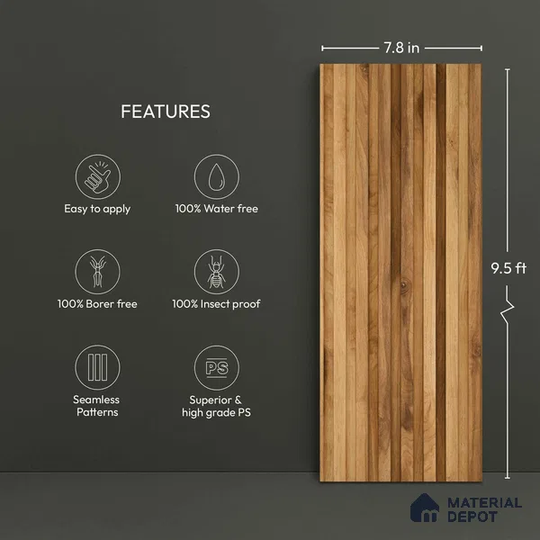 Wooden Look PN 06169 9.5 ft x 7.8 inch Charcoal Panel - 12 mm | Suitable for Feature Wall, TV Unit & Living Room | Width is Subjected to 5% Variation