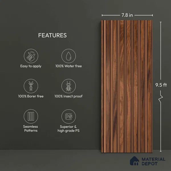 Wooden Look PN 06172 9.5 ft x 7.8 inch Charcoal Panel - 12 mm | Suitable for Feature Wall, TV Unit & Living Room | Width is Subjected to 5% Variation