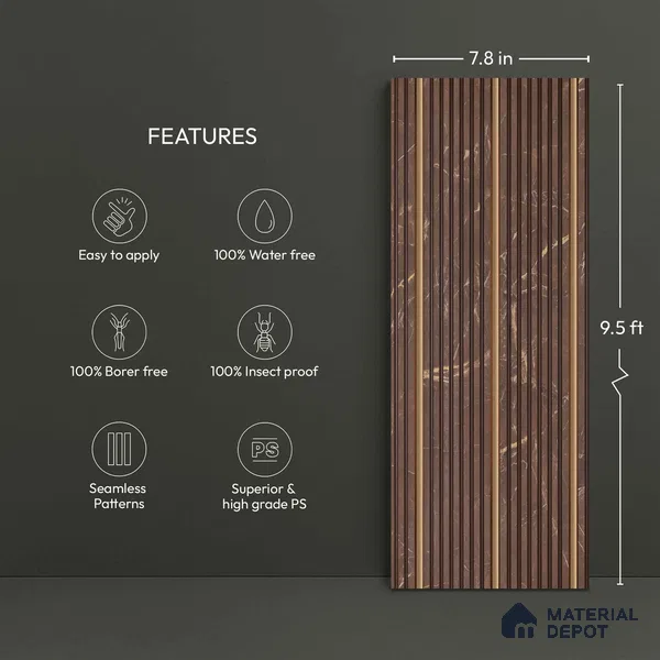 Brown Marble Look PN 06173 9.5 ft x 7.8 inch Charcoal Panel - 12 mm | Suitable for Feature Wall, TV Unit & Living Room | Width is Subjected to 5% Variation
