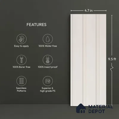 White Plain Colour Look PN 06217 B 9.5 ft x 4.7 inch Charcoal Panel - 12 mm | Suitable for Feature Wall, TV Unit & Living Room | Width is Subjected to 5% Variation