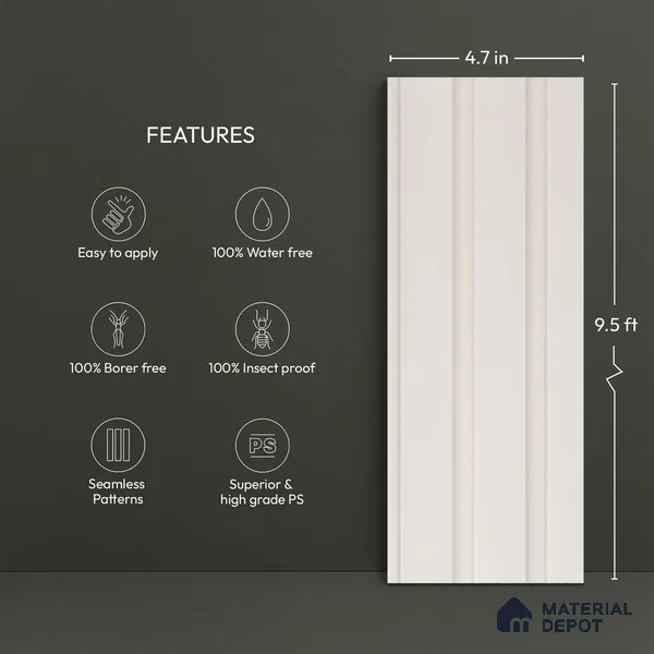 White Plain Colour Look PN 06217 B 9.5 ft x 4.7 inch Charcoal Panel - 12 mm | Suitable for Feature Wall, TV Unit & Living Room | Width is Subjected to 5% Variation