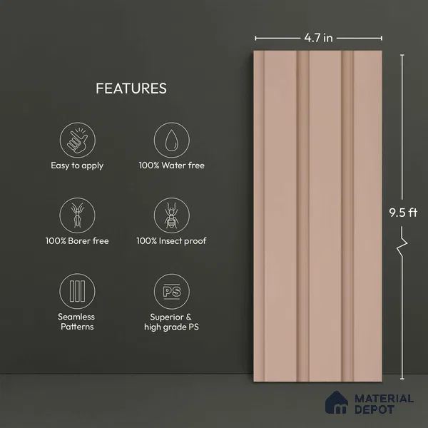 Beige Plain Colour Look PN 06218 B 9.5 ft x 4.7 inch Charcoal Panel - 12 mm | Suitable for Feature Wall, TV Unit & Living Room | Width is Subjected to 5% Variation