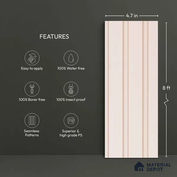Cream Plain Colour Look PN 06220 9.5 ft x 4.7 inch Charcoal Panel - 12 mm | Suitable for Feature Wall, TV Unit & Living Room | Width is Subjected to 5% Variation