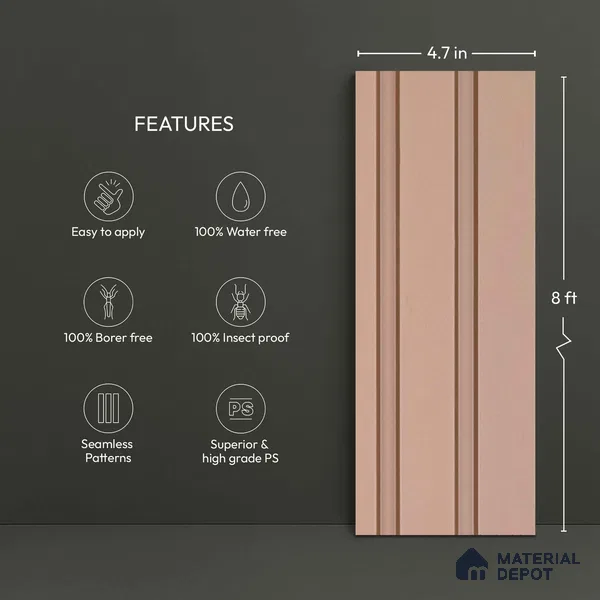 Beige Plain Colour Look PN 06221 9.5 ft x 4.7 inch Charcoal Panel - 12 mm | Suitable for Feature Wall, TV Unit & Living Room | Width is Subjected to 5% Variation