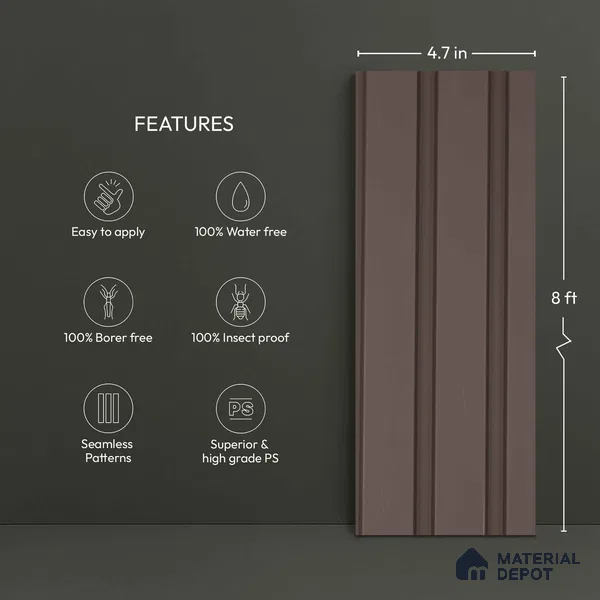Brown Plain Colour Look PN 06224 9.5 ft x 4.7 inch Charcoal Panel - 12 mm | Suitable for Feature Wall, TV Unit & Living Room | Width is Subjected to 5% Variation