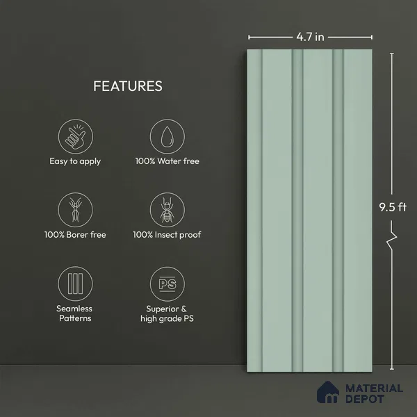 Green Plain Colour Look PN 06226 B 9.5 ft x 4.7 inch Charcoal Panel - 12 mm | Suitable for Feature Wall, TV Unit & Living Room | Width is Subjected to 5% Variation