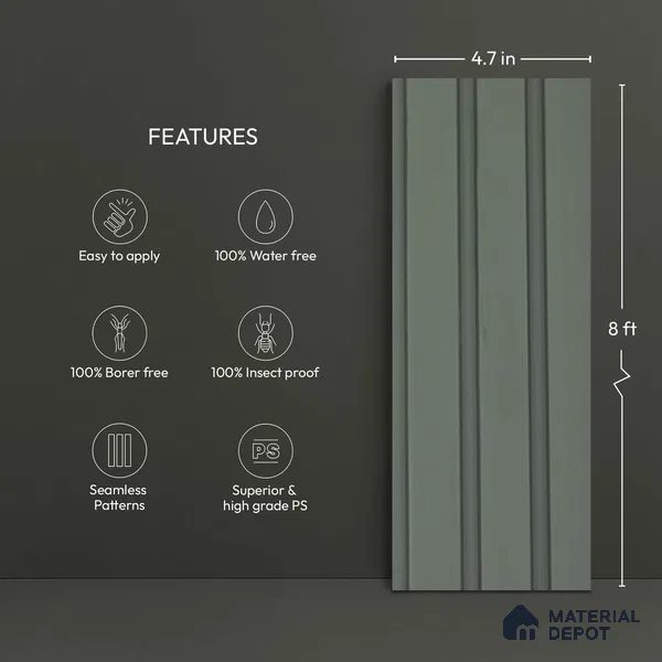 Green Plain Colour Look PN 06228 9.5 ft x 4.7 inch Charcoal Panel - 12 mm | Suitable for Feature Wall, TV Unit & Living Room | Width is Subjected to 5% Variation