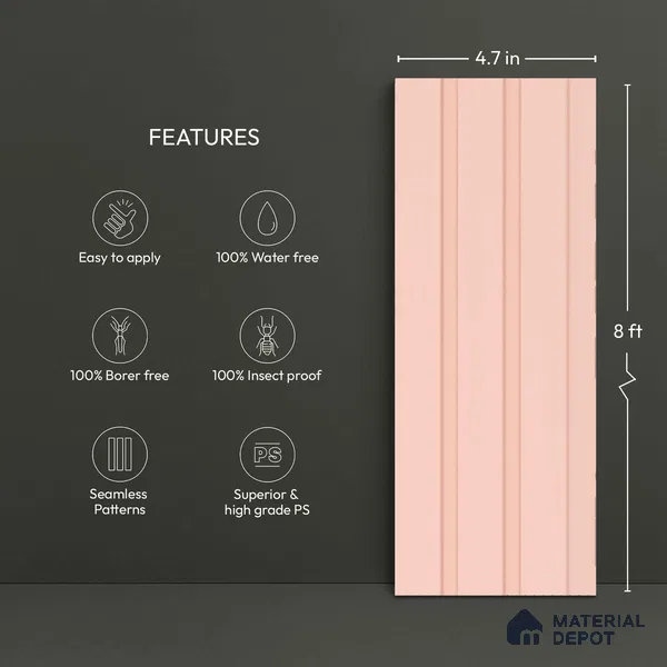 Pink Plain Colour Look PN 06229 9.5 ft x 4.7 inch Charcoal Panel - 12 mm | Suitable for Feature Wall, TV Unit & Living Room | Width is Subjected to 5% Variation