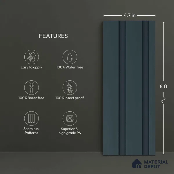 Grey Plain Colour Look PN 06231 9.5 ft x 4.7 inch Charcoal Panel - 12 mm | Suitable for Feature Wall, TV Unit & Living Room | Width is Subjected to 5% Variation