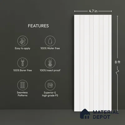 White Plain Colour Look PN 06232 9.5 ft x 4.7 inch Charcoal Panel - 12 mm | Suitable for Feature Wall, TV Unit & Living Room | Width is Subjected to 5% Variation