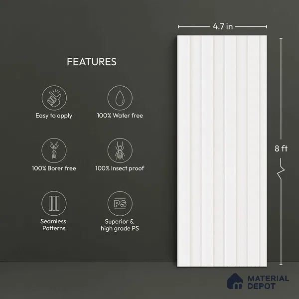 White Plain Colour Look PN 06232 9.5 ft x 4.7 inch Charcoal Panel - 12 mm | Suitable for Feature Wall, TV Unit & Living Room | Width is Subjected to 5% Variation