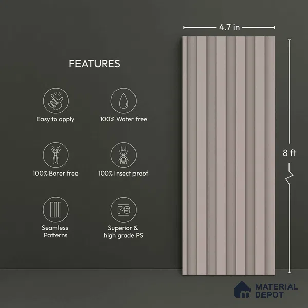 Beige Plain Colour Look PN 06233 9.5 ft x 4.7 inch Charcoal Panel - 12 mm | Suitable for Feature Wall, TV Unit & Living Room | Width is Subjected to 5% Variation