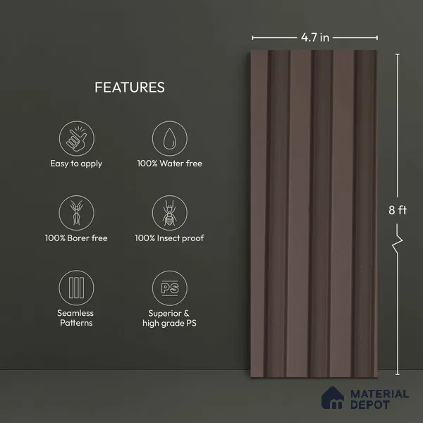Brown Plain Colour Look PN 06234 9.5 ft x 4.7 inch Charcoal Panel - 12 mm | Suitable for Feature Wall, TV Unit & Living Room | Width is Subjected to 5% Variation