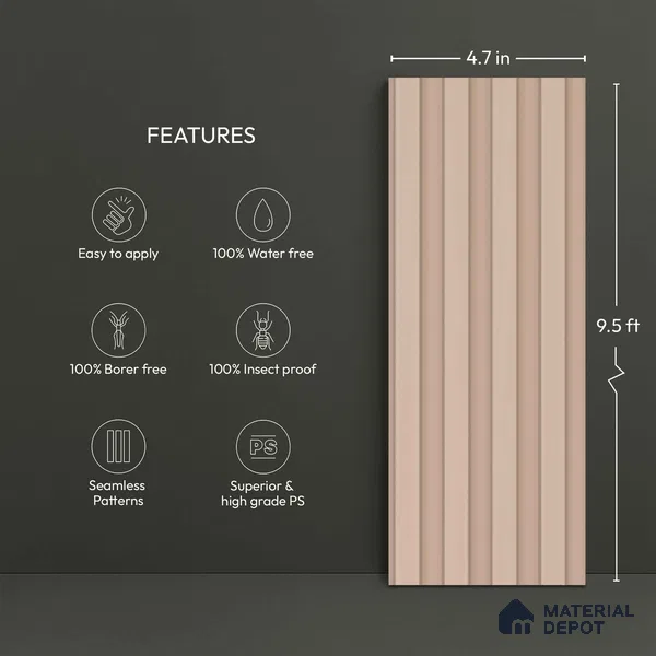 Beige Plain Colour Look PN 06236 B 9.5 ft x 4.7 inch Charcoal Panel - 12 mm | Suitable for Feature Wall, TV Unit & Living Room | Width is Subjected to 5% Variation