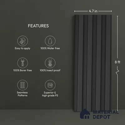 Black Plain Colour Look PN 06239 9.5 ft x 4.7 inch Charcoal Panel - 12 mm | Suitable for Feature Wall, TV Unit & Living Room | Width is Subjected to 5% Variation