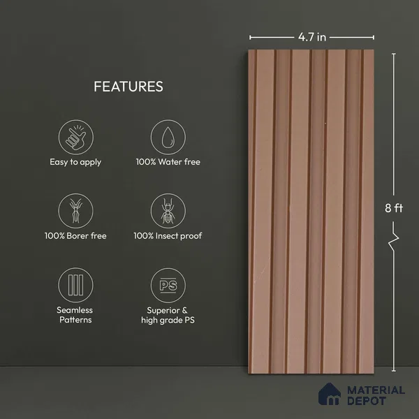 Brown Plain Colour Look PN 06240 9.5 ft x 4.7 inch Charcoal Panel - 12 mm | Suitable for Feature Wall, TV Unit & Living Room | Width is Subjected to 5% Variation