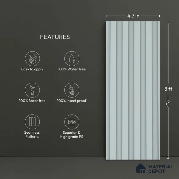 Blue Plain Colour Look PN 06242 9.5 ft x 4.7 inch Charcoal Panel - 12 mm | Suitable for Feature Wall, TV Unit & Living Room | Width is Subjected to 5% Variation