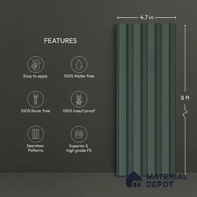 Green Plain Colour Look PN 06244 9.5 ft x 4.7 inch Charcoal Panel - 12 mm | Suitable for Feature Wall, TV Unit & Living Room | Width is Subjected to 5% Variation