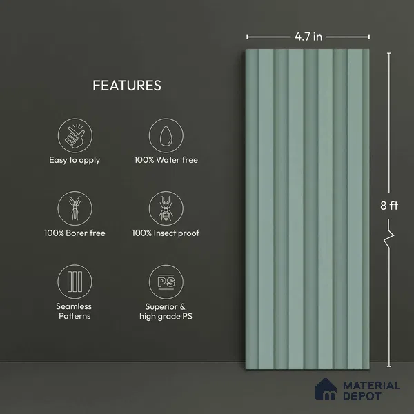 Green Plain Colour Look PN 06245 9.5 ft x 4.7 inch Charcoal Panel - 12 mm | Suitable for Feature Wall, TV Unit & Living Room | Width is Subjected to 5% Variation