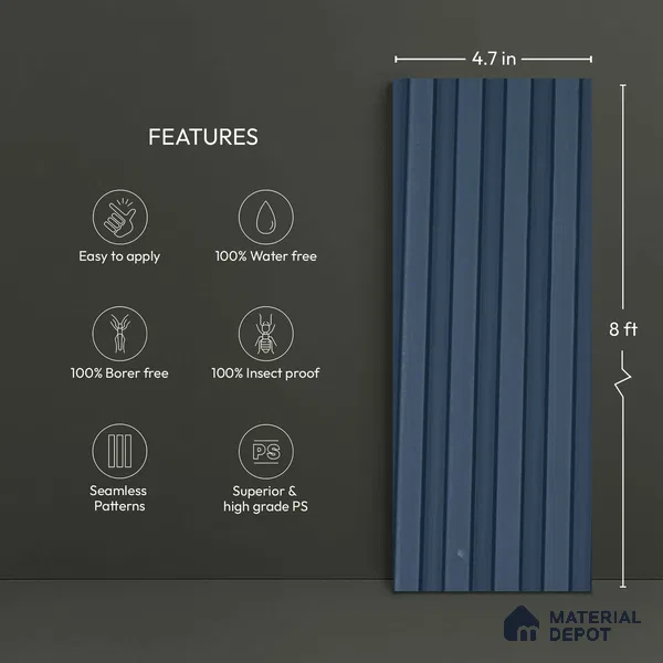 Blue Plain Colour Look PN 06246 9.5 ft x 4.7 inch Charcoal Panel - 12 mm | Suitable for Feature Wall, TV Unit & Living Room | Width is Subjected to 5% Variation