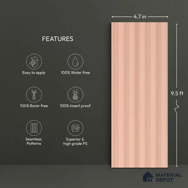 Pink Metallic Look PN 06251 9.5 ft x 4.7 inch Charcoal Panel - 12 mm | Suitable for Feature Wall, TV Unit & Living Room | Width is Subjected to 5% Variation