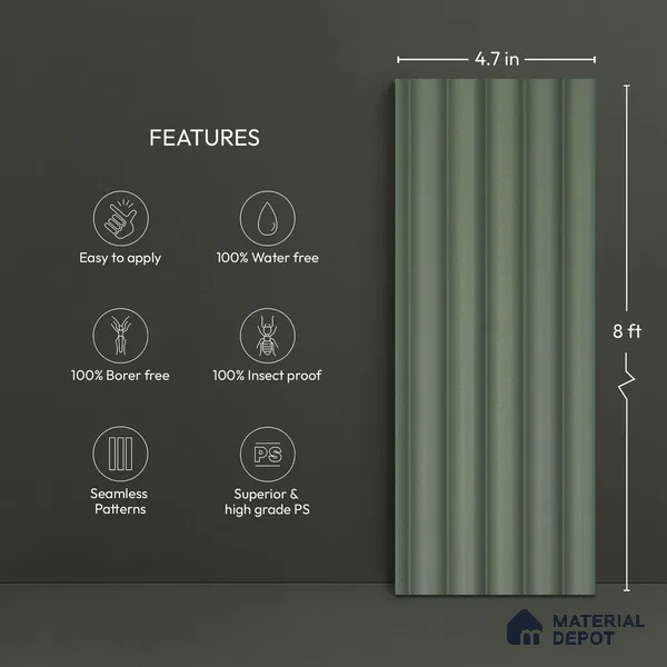 Green Metallic Look PN 06252 9.5 ft x 4.7 inch Charcoal Panel - 12 mm | Suitable for Feature Wall, TV Unit & Living Room | Width is Subjected to 5% Variation