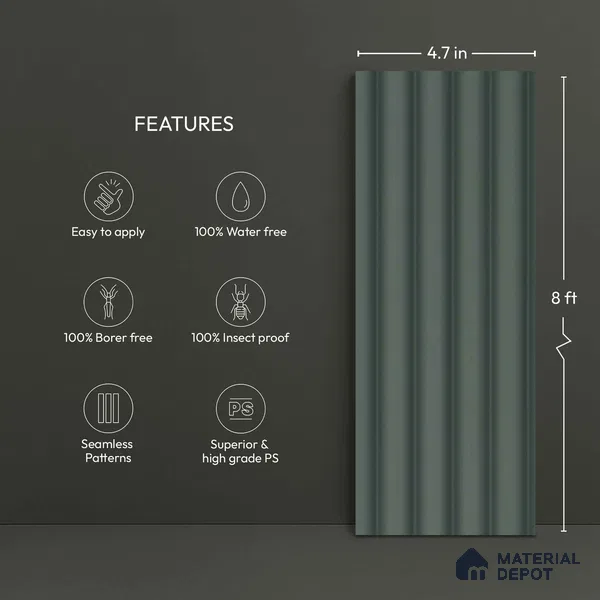 Green Plain Colour Look PN 06254 9.5 ft x 4.7 inch Charcoal Panel - 12 mm | Suitable for Feature Wall, TV Unit & Living Room | Width is Subjected to 5% Variation