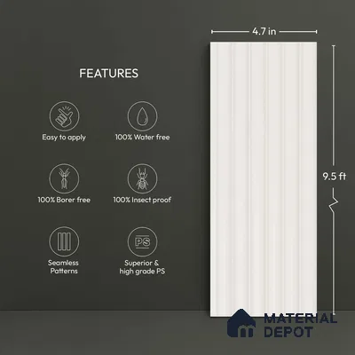 White Plain Colour Look PN 06256 9.5 ft x 4.7 inch Charcoal Panel - 12 mm | Suitable for Feature Wall, TV Unit & Living Room | Width is Subjected to 5% Variation