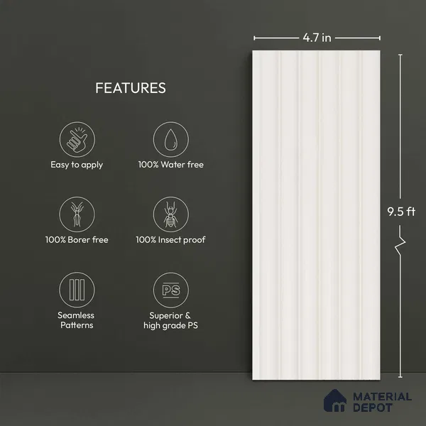 White Plain Colour Look PN 06256 9.5 ft x 4.7 inch Charcoal Panel - 12 mm | Suitable for Feature Wall, TV Unit & Living Room | Width is Subjected to 5% Variation