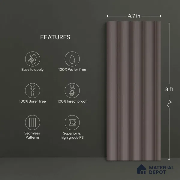 Brown Plain Colour Look PN 06259 9.5 ft x 4.7 inch Charcoal Panel - 12 mm | Suitable for Feature Wall, TV Unit & Living Room | Width is Subjected to 5% Variation