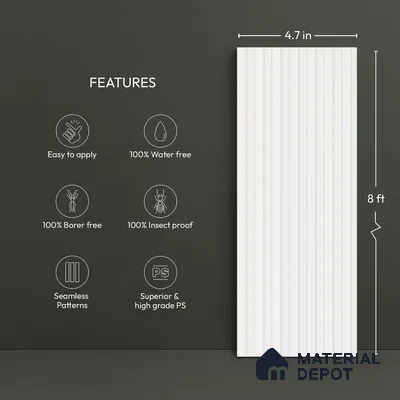 White Plain Colour Look PN 06260 9.5 ft x 4.7 inch Charcoal Panel - 12 mm | Suitable for Feature Wall, TV Unit & Living Room | Width is Subjected to 5% Variation