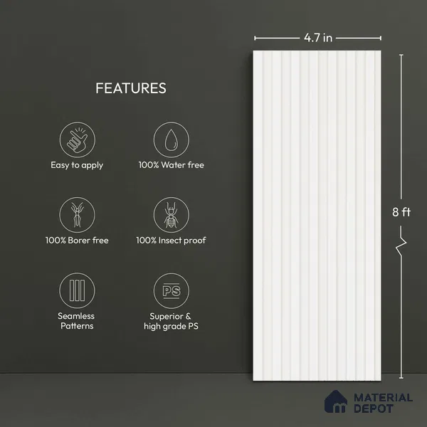 White Plain Colour Look PN 06260 9.5 ft x 4.7 inch Charcoal Panel - 12 mm | Suitable for Feature Wall, TV Unit & Living Room | Width is Subjected to 5% Variation