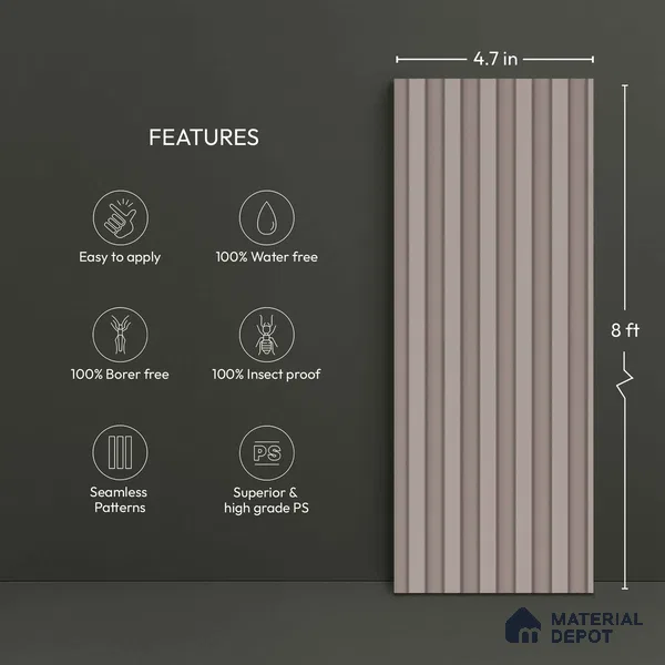 Grey Plain Colour Look PN 06262 9.5 ft x 4.7 inch Charcoal Panel - 12 mm | Suitable for Feature Wall, TV Unit & Living Room | Width is Subjected to 5% Variation