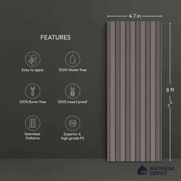 Grey Plain Colour Look PN 06263 9.5 ft x 4.7 inch Charcoal Panel - 12 mm | Suitable for Feature Wall, TV Unit & Living Room | Width is Subjected to 5% Variation