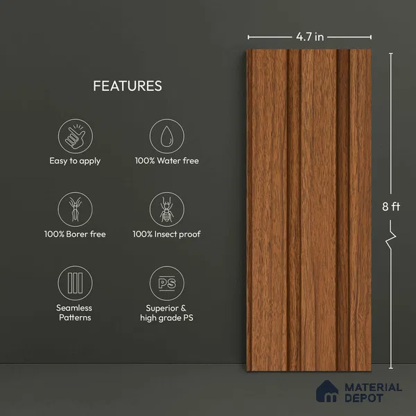 Wooden Look PN 06270 9.5 ft x 4.7 inch Charcoal Panel - 12 mm | Suitable for Feature Wall, TV Unit & Living Room | Width is Subjected to 5% Variation