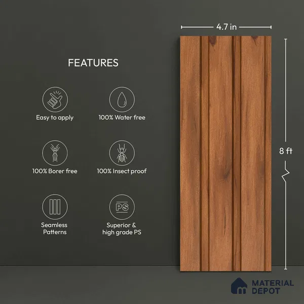 Wooden Look PN 06271 9.5 ft x 4.7 inch Charcoal Panel - 12 mm | Suitable for Feature Wall, TV Unit & Living Room | Width is Subjected to 5% Variation