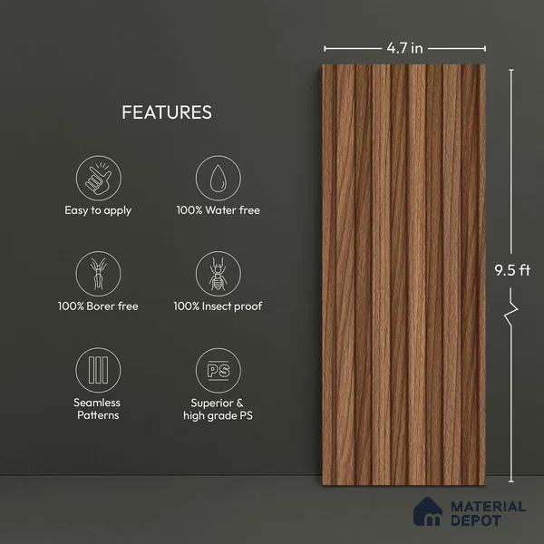 Wooden Look PN 06274 B 9.5 ft x 4.7 inch Charcoal Panel - 12 mm | Suitable for Feature Wall, TV Unit & Living Room | Width is Subjected to 5% Variation