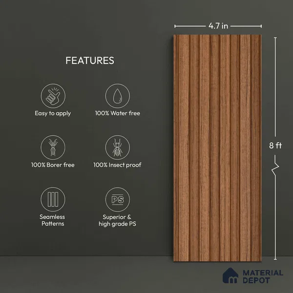 Wooden Look PN 06275 9.5 ft x 4.7 inch Charcoal Panel - 12 mm | Suitable for Feature Wall, TV Unit & Living Room | Width is Subjected to 5% Variation