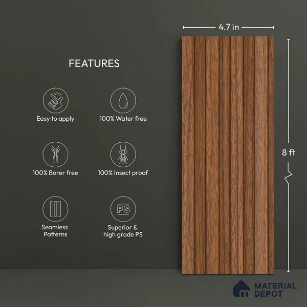 Wooden Look PN 06276 9.5 ft x 4.7 inch Charcoal Panel - 12 mm | Suitable for Feature Wall, TV Unit & Living Room | Width is Subjected to 5% Variation