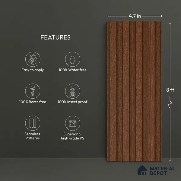 Wooden Look PN 06277 9.5 ft x 4.7 inch Charcoal Panel - 12 mm | Suitable for Feature Wall, TV Unit & Living Room | Width is Subjected to 5% Variation