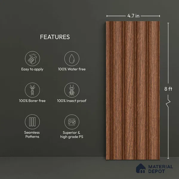 Wooden Look PN 06281 9.5 ft x 4.7 inch Charcoal Panel - 12 mm | Suitable for Feature Wall, TV Unit & Living Room | Width is Subjected to 5% Variation