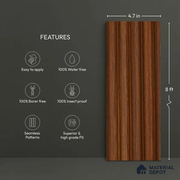 Wooden Look PN 06283 9.5 ft x 4.7 inch Charcoal Panel - 12 mm | Suitable for Feature Wall, TV Unit & Living Room | Width is Subjected to 5% Variation