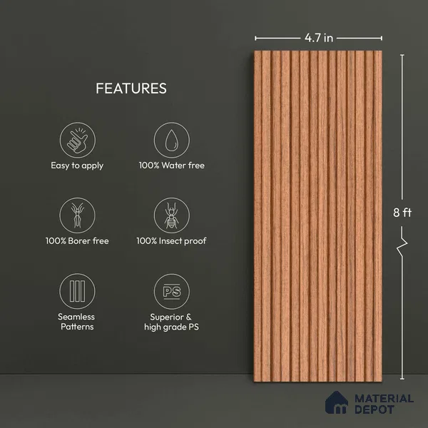 Wooden Look PN 06288 9.5 ft x 4.7 inch Charcoal Panel - 12 mm | Suitable for Feature Wall, TV Unit & Living Room | Width is Subjected to 5% Variation