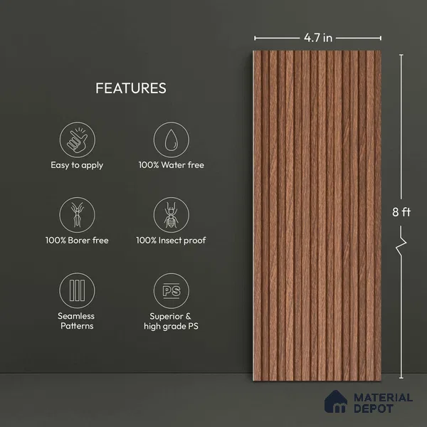 Wooden Look PN 06289 9.5 ft x 4.7 inch Charcoal Panel - 12 mm | Suitable for Feature Wall, TV Unit & Living Room | Width is Subjected to 5% Variation